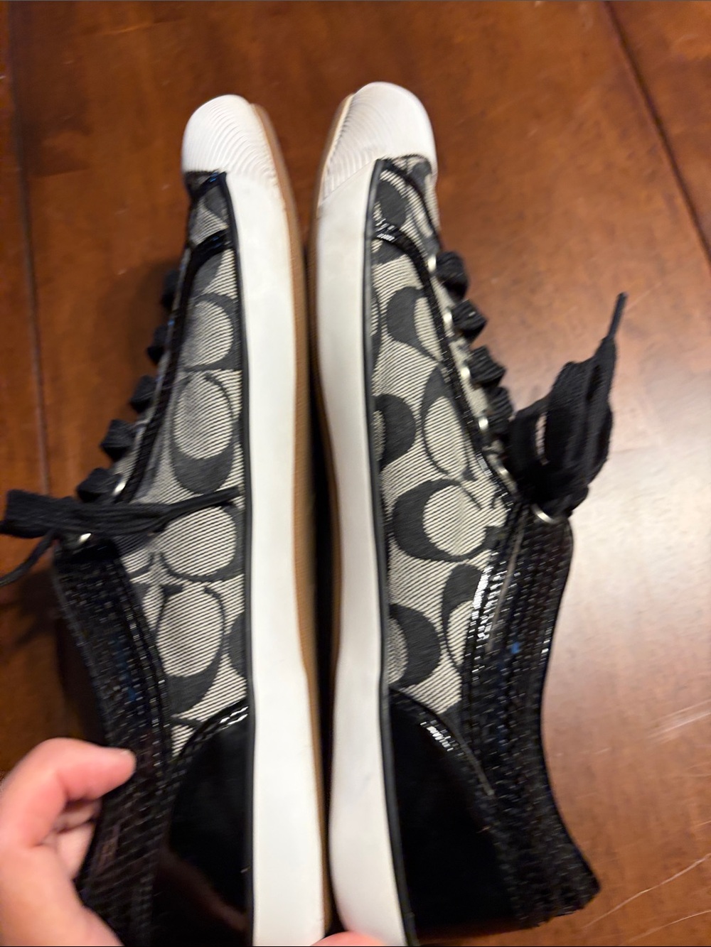 Coach Monogram Canvas Lace-Up Sneakers in Black and White - Picture 4 of 6